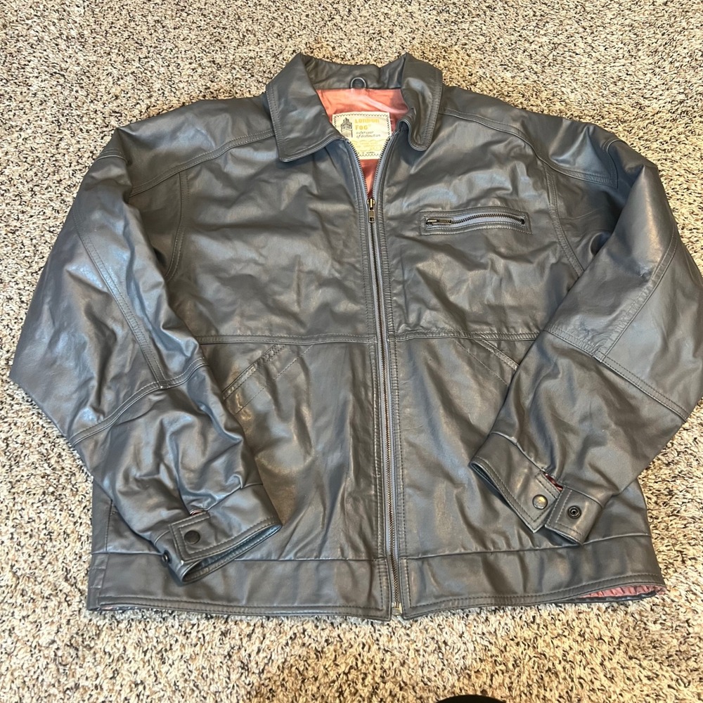 London Fog Women's Gray Faux Leather‎ Bomber Jacket "Outerwear of Distinction"